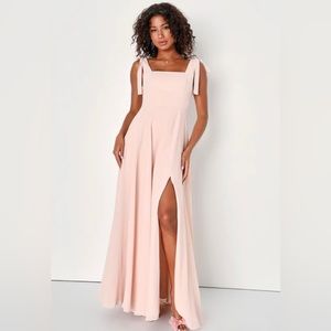 Lulus Love Me Forever Blush Tie-Strap Square Neck Maxi Dress